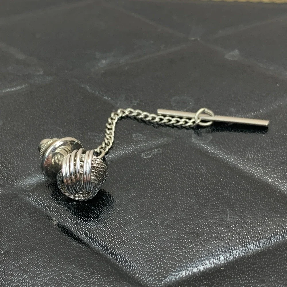 Vintage Silver Tone Woven Knot Cufflinks‎ and Tie Tack Clutch Set Mens Formal